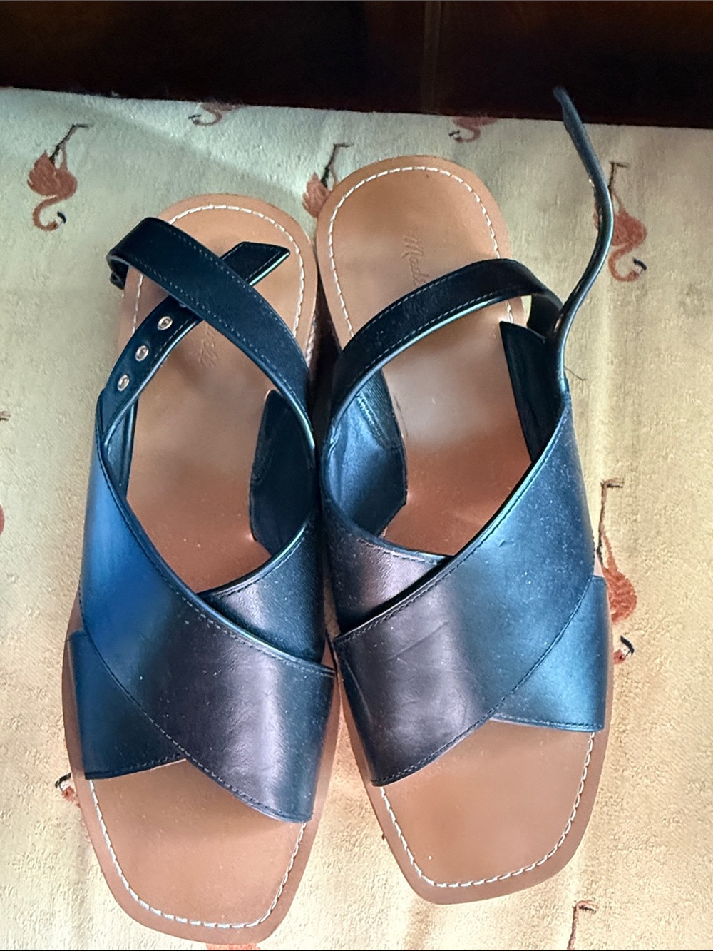Madewell Black Leather Crisscross Sandals with Tan Footbed